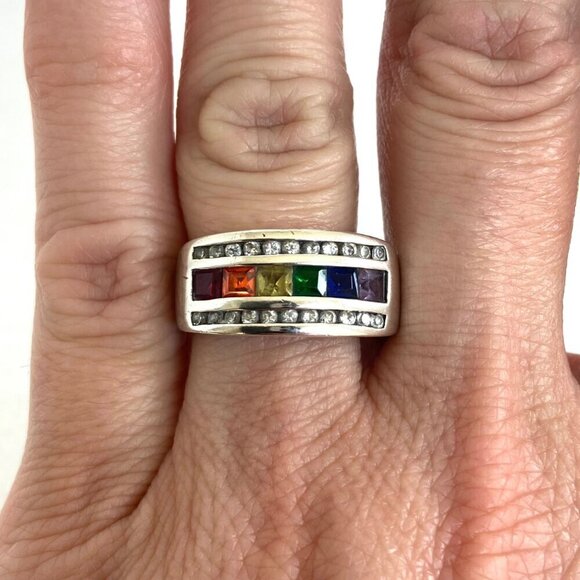 Ross-Simons Sterling Silver Channel Set Multi Gemstone Chakra Band Ring Sz 6.75 - Picture 13 of 16